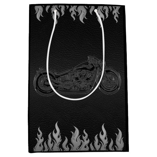 Zwarte lederen Silver Chrome-motorfiets Medium Cadeauzakje (Voorkant)