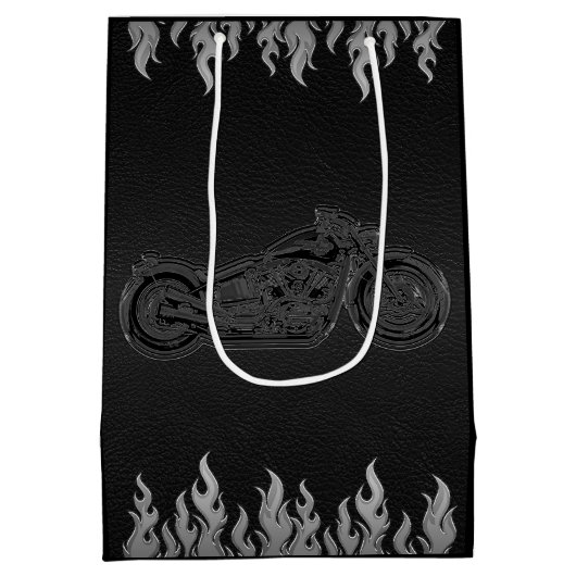 Zwarte lederen Silver Chrome-motorfiets Medium Cadeauzakje (Achterkant)