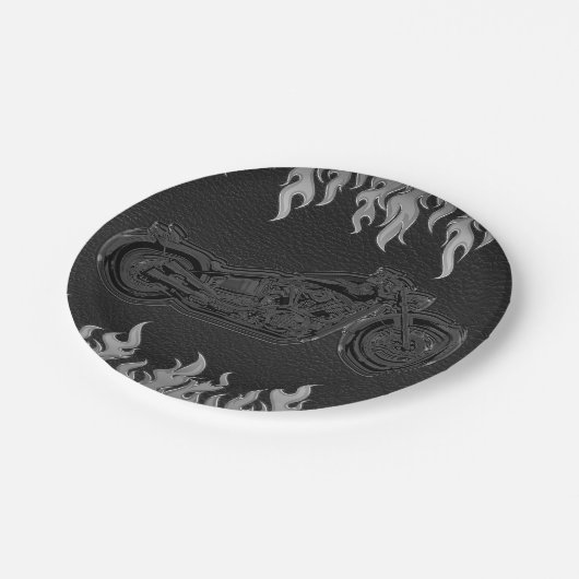 Zwarte lederen Silver Chrome-motorfiets Papieren Bordje (Gekanteld)