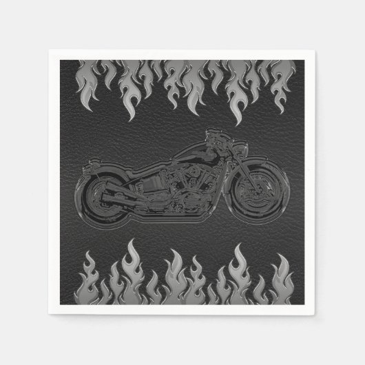 Zwarte lederen Silver Chrome-motorfiets Servetten (Voorkant)