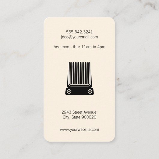 Zwarte lederen snor en kapper blad visitekaartje (Achterkant)