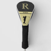 Zwarte lederen textuur Golfer monogram, goud Golfheadcover (Voorkant)
