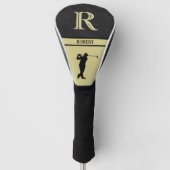 Zwarte lederen textuur Twee kleurenmonogram Golfheadcover (Voorkant)