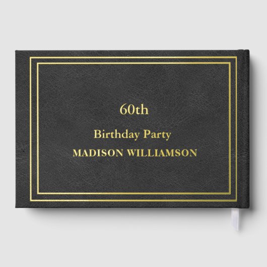 Zwarte Lederen Textuur Verjaardagsfeest Gouden Fol Gastenboek (Achterkant)