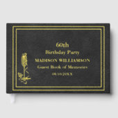 Zwarte Lederen Textuur Verjaardagsfeest Gouden Fol Gastenboek (Voorkant)