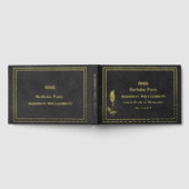Zwarte Lederen Textuur Verjaardagsfeest Gouden Fol Gastenboek (Volledig)