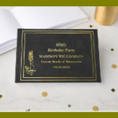 Zwarte Lederen Textuur Verjaardagsfeest Gouden Fol Gastenboek