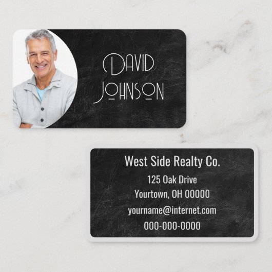 Zwarte lederen visitekaartje (Voorkant / Achterkant)