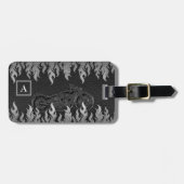 Zwarte lederen zilver brandt warmtecampagne bagagelabel (Voorkant horizontaal)