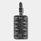 Zwarte lederen zilver brandt warmtecampagne bagagelabel (Voorkant verticaal)
