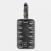 Zwarte lederen zilver brandt warmtecampagne bagagelabel (Achterkant verticaal)