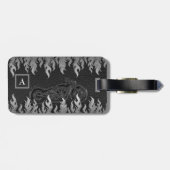 Zwarte lederen zilver brandt warmtecampagne bagagelabel (Achterkant horizontaal)