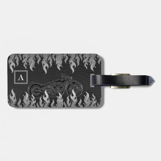 Zwarte lederen zilver brandt warmtecampagne bagagelabel (Achterkant horizontaal)