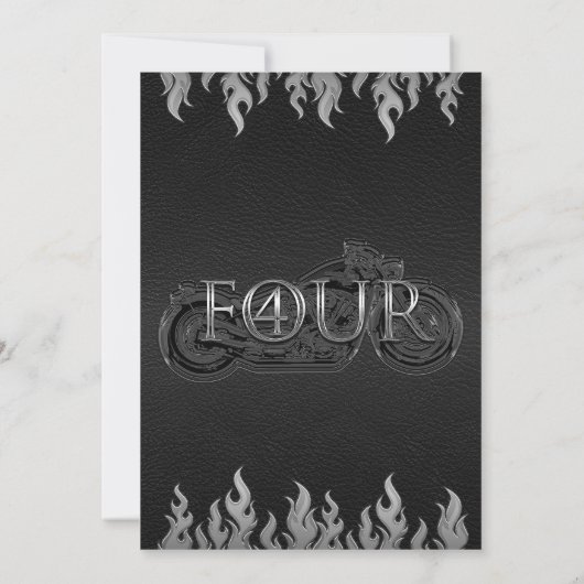 Zwarte lederen zilvermotor 4 4e verjaardag kaart (Achterkant)