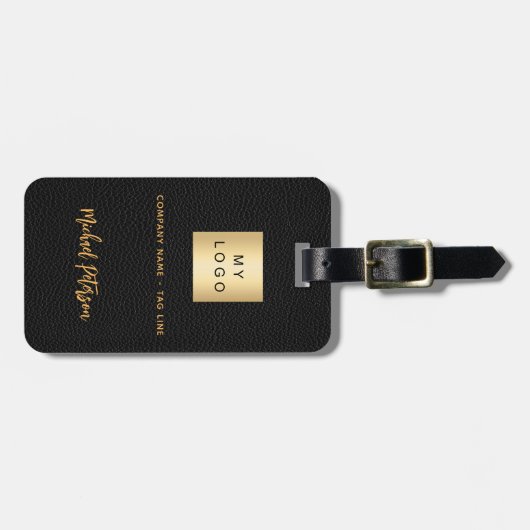 Zwarte ledergoudfirmanaam logo bagagelabel (Voorkant horizontaal)