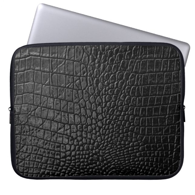 Zwarte ledertextuur laptop sleeve (Voorkant)