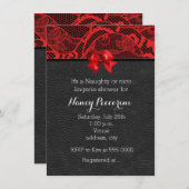 Zwarte leer en rode kant lingerie uitnodiging (Voorkant / Achterkant)