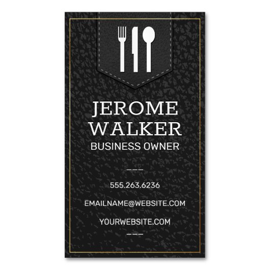 Zwarte leer | Gestikte riem Magnetisch Visitekaartje (Voorkant Verticaal)