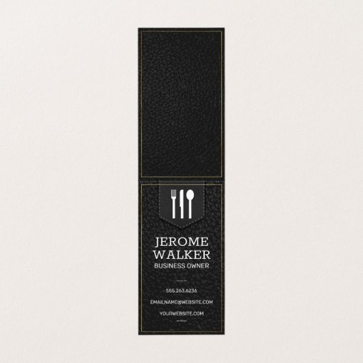 Zwarte leer | Gestikte riem Visitekaartje (Buitenkant ongevouwen)
