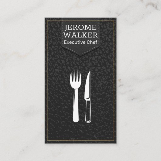 Zwarte leer | Gestikte riem Visitekaartje (Voorkant)