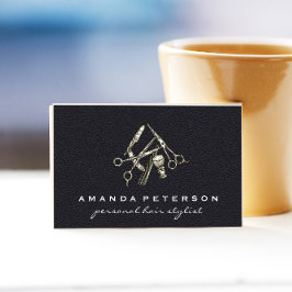 Zwarte Leer | Salon | Kapperszaak Gereedschap Visitekaartje