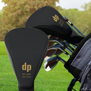 Zwarte leerlook Monogram en gepersonaliseerde naam Golfheadcover
