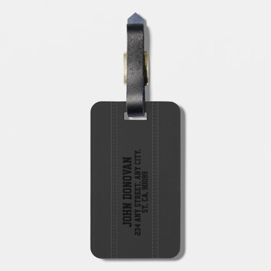 Zwarte leerstructuur, Zwart monogram Bagagelabel (Achterkant verticaal)