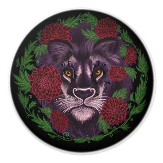 Zwarte Leeuw Dalia Keramische Knop (Voorkant)