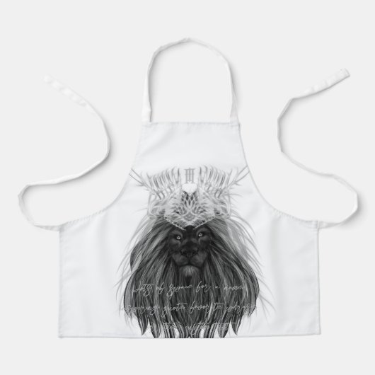 Zwarte leeuw met Antlers Crown, Monogram en Citaat Schort (Voorkant)