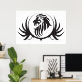 Zwarte leeuwen hoofd op witte achtergrond Poster (Thuiskantoor)