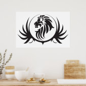 Zwarte leeuwen hoofd op witte achtergrond Poster (Keuken)