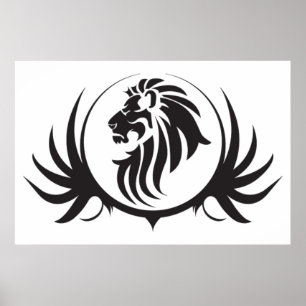 Zwarte leeuwen hoofd op witte achtergrond Poster