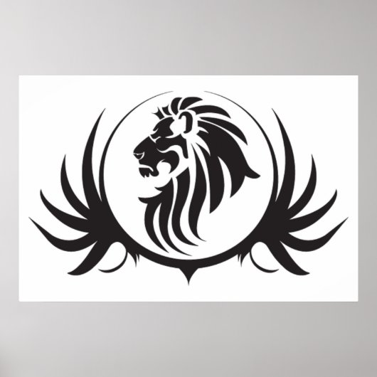 Zwarte leeuwen hoofd op witte achtergrond Poster (Voorkant)