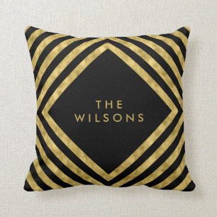 Zwarte legant naam Geometric Square Lines Patroon Kussen