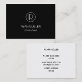 Zwarte legant Professional Plain en Monogram Visitekaartje (Voorkant / Achterkant)