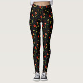 Zwarte legging met patroon van rode klaprozen blad (Voorkant)