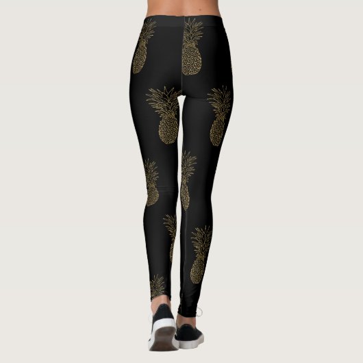 Zwarte Leggings Gouden Metallic Ananas (Achterkant)