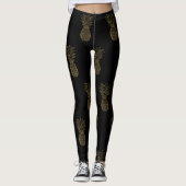 Zwarte Leggings Gouden Metallic Ananas (Voorkant)