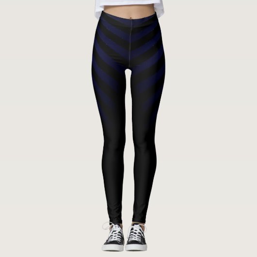 Zwarte Leggings met blauwe strepen voor dames (Voorkant)