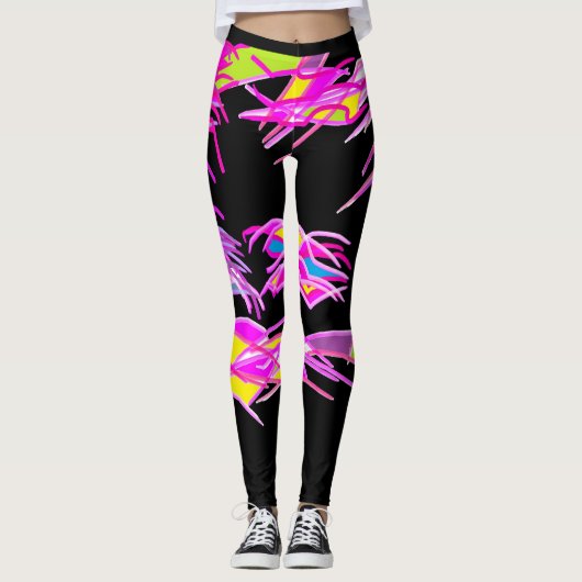 Zwarte leggings met gemengde paarse design (Voorkant)