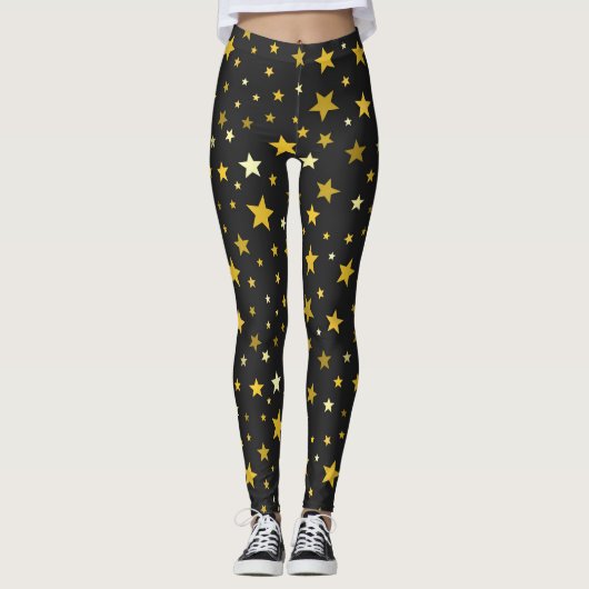 Zwarte Leggings met gouden sterren (Voorkant)