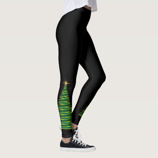 Zwarte Leggings met Groene Kerstboom (Rechts)