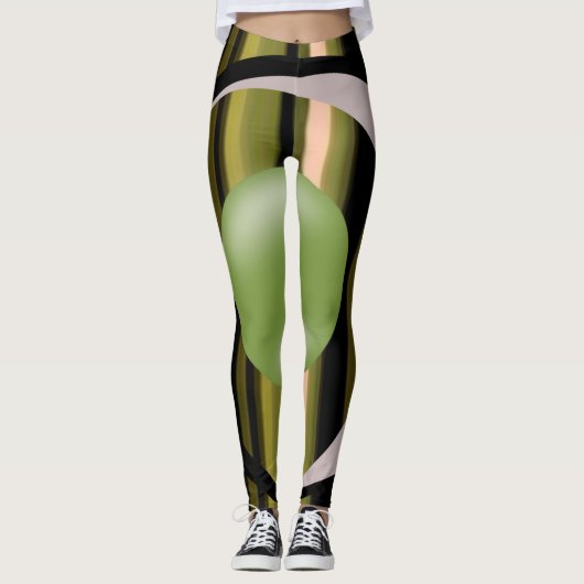 zwarte leggings met groene strippen (Voorkant)