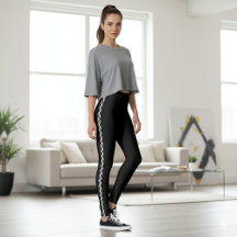 Zwarte Leggings met Klassieke Witte Zijstreep