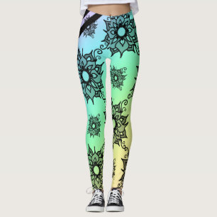 Zwarte Leggings met Pastelkleurig Bloemenpatroon