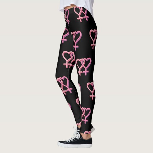 Zwarte leggings met roze lesbische hartsymbool lgb (Links)
