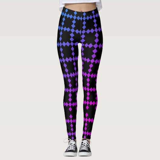 Zwarte Leggings met wolblauw en Paarse kleuren (Voorkant)