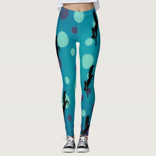 Zwarte Leggings van Unicorn Party Blue Stippen (Voorkant)