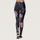 Zwarte Leggings voor dames met roze bloemenprint - (Achterkant)