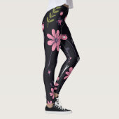 Zwarte Leggings voor dames met roze bloemenprint - (Rechts)